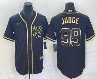 Mens New York Yankees #99 Aaron Judge Black Gold Stitched MLB Cool Base Nike Jersey->new york yankees->MLB Jersey